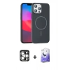 MARSİLYAN™- iPhone 15 Pro Max Kılıf Siluet Doku Özel Seri - Siyah Bilvis 5in1 5D Magic Hayalet Cam Ekran Koruyucu + Gümüş PVD Metal Kamera Lens