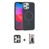 MARSİLYAN™- iPhone 15 Pro Max Kılıf Siluet Doku Özel Seri - Siyah Bilvis Hayalet Cam Ekran Koruyucu + PVD Metal Kamera Lens - GS
