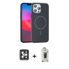 MARSİLYAN™- iPhone 15 Pro Max Kılıf Siluet Doku Özel Seri - Siyah Bilvis Hayalet Cam Ekran Koruyucu + PVD Metal Kamera Lens - GI