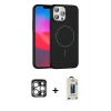 MARSİLYAN™- iPhone 15 Pro Max Kılıf Siluet Doku Özel Seri - Siyah Bilvis Hayalet Cam Ekran Koruyucu + PVD Metal Kamera Lens - GS