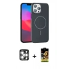 MARSİLYAN™- iPhone 15 Pro Max Kılıf Siluet Doku Özel Seri - Siyah Buffer Cam Ekran Koruyucu + PVD Metal Kamera Lens - GS
