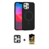 MARSİLYAN™- iPhone 15 Pro Max Kılıf Siluet Doku Özel Seri - Siyah Buffer Cam Ekran Koruyucu + PVD Metal Kamera Lens - GS