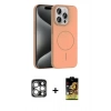 MARSİLYAN™- iPhone 15 Pro Max Kılıf Siluet Doku Özel Seri - Siyah Buffer Cam Ekran Koruyucu + PVD Metal Kamera Lens - GS