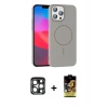 MARSİLYAN™- iPhone 15 Pro Max Kılıf Siluet Doku Özel Seri - Siyah Buffer Cam Ekran Koruyucu + PVD Metal Kamera Lens - LT