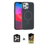 MARSİLYAN™- iPhone 15 Pro Max Kılıf Siluet Doku Özel Seri - Siyah Buffer Cam Ekran Koruyucu + PVD Metal Kamera Lens - TU
