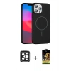 MARSİLYAN™- iPhone 15 Pro Max Kılıf Siluet Doku Özel Seri - Siyah Buffer Cam Ekran Koruyucu + PVD Metal Kamera Lens - SH