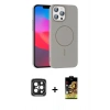 MARSİLYAN™- iPhone 15 Pro Max Kılıf Siluet Doku Özel Seri - Siyah Buffer Cam Ekran Koruyucu + PVD Metal Kamera Lens - SH