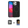 MARSİLYAN™- iPhone 15 Pro Max Kılıf Siluet Doku Özel Seri - Siyah Buffer Hayalet Cam Ekran Koruyucu + PVD Metal Kamera Lens - GI