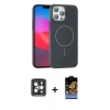 MARSİLYAN™- iPhone 15 Pro Max Kılıf Siluet Doku Özel Seri - Siyah Buffer Hayalet Cam Ekran Koruyucu + PVD Metal Kamera Lens - SH