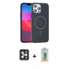 MARSİLYAN™- iPhone 15 Pro Max Kılıf Siluet Doku Özel Seri - Siyah Polymer Nano Ekran Koruyucu + PVD Metal Kamera Lens - SH