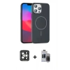 MARSİLYAN™- iPhone 15 Pro Max Kılıf Siluet Doku Özel Seri - Siyah Vanessa Magic Hayalet Cam + Gri PVD Metal Kamera Lens