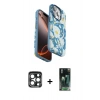 MARSİLYAN™- iPhone 15 Pro Max Kılıf Siluet Doku - Şeffaf 360 Full Body Arka Koruyucu + PVD Metal Kamera Lens - LT