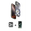 MARSİLYAN™- iPhone 15 Pro Max Kılıf Siluet Doku - Şeffaf 360 Full Body Arka Koruyucu + PVD Metal Kamera Lens - LT