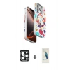 MARSİLYAN™- iPhone 15 Pro Max Kılıf Siluet Doku - Şeffaf Pasifik Cam Ekran Koruyucu + PVD Metal Kamera Lens - LT