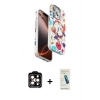 MARSİLYAN™- iPhone 15 Pro Max Kılıf Siluet Doku - Şeffaf Pasifik Cam Ekran Koruyucu + PVD Metal Kamera Lens - TU