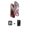 MARSİLYAN™- iPhone 15 Pro Max Kılıf Siluet Doku - Siyah 3D Antistatik Hayalet Cam Ekran Koruyucu + PVD Metal Kamera Lens - GI