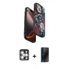 MARSİLYAN™- iPhone 15 Pro Max Kılıf Siluet Doku - Siyah 3D Antistatik Hayalet Cam Ekran Koruyucu + PVD Metal Kamera Lens - GS