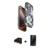 MARSİLYAN™- iPhone 15 Pro Max Kılıf Siluet Doku - Siyah 3D Antistatik Hayalet Cam Ekran Koruyucu + Raze Metal Kamera Lens - SH