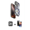 MARSİLYAN™- iPhone 15 Pro Max Kılıf Siluet Doku - Siyah 3D Antistatik Mat Seramik Nano Ekran Koruyucu + PVD Metal Kamera Lens - GI