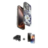 MARSİLYAN™- iPhone 15 Pro Max Kılıf Siluet Doku - Siyah 3D Antistatik Mat Seramik Nano Ekran Koruyucu + Raze Metal Kamera Lens - GS