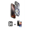 MARSİLYAN™- iPhone 15 Pro Max Kılıf Siluet Doku - Siyah 3D Antistatik Mat Seramik Nano Ekran Koruyucu + PVD Metal Kamera Lens - GS