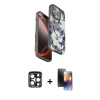 MARSİLYAN™- iPhone 15 Pro Max Kılıf Siluet Doku - Siyah 3D Antistatik Mat Seramik Nano Ekran Koruyucu + PVD Metal Kamera Lens - LT