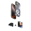 MARSİLYAN™- iPhone 15 Pro Max Kılıf Siluet Doku - Siyah 3D Antistatik Mat Seramik Nano Ekran Koruyucu + Raze Metal Kamera Lens - LT