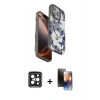 MARSİLYAN™- iPhone 15 Pro Max Kılıf Siluet Doku - Siyah 3D Antistatik Mat Seramik Nano Ekran Koruyucu + PVD Metal Kamera Lens - SH