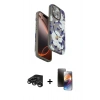 MARSİLYAN™- iPhone 15 Pro Max Kılıf Siluet Doku - Siyah 3D Antistatik Mat Seramik Nano Ekran Koruyucu + Raze Metal Kamera Lens - TMGI