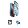 MARSİLYAN™- iPhone 15 Pro Max Kılıf Siluet Doku - Siyah 3D Antistatik Seramik Nano Ekran Koruyucu + Gümüş PVD Metal Kamera Lens