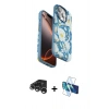 MARSİLYAN™- iPhone 15 Pro Max Kılıf Siluet Doku - Siyah 3D Antistatik Seramik Nano Ekran Koruyucu + Gümüş Raze Metal Kamera Lens