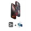 MARSİLYAN™- iPhone 15 Pro Max Kılıf Siluet Doku - Siyah 3D Antistatik Seramik Nano Ekran Koruyucu + PVD Metal Kamera Lens - LT