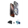 MARSİLYAN™- iPhone 15 Pro Max Kılıf Siluet Doku - Siyah 3D Antistatik Seramik Nano Ekran Koruyucu + Raze Metal Kamera Lens - LT