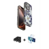 MARSİLYAN™- iPhone 15 Pro Max Kılıf Siluet Doku - Siyah 3D Antistatik Seramik Nano Ekran Koruyucu + Raze Metal Kamera Lens - TMGI