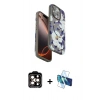 MARSİLYAN™- iPhone 15 Pro Max Kılıf Siluet Doku - Siyah 3D Antistatik Seramik Nano Ekran Koruyucu + PVD Metal Kamera Lens - TU