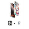 MARSİLYAN™- iPhone 15 Pro Max Kılıf Siluet Doku - Siyah Bilvis 0.18mm Plus Cam Ekran Koruyucu + PVD Metal Kamera Lens - GS