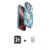 MARSİLYAN™- iPhone 15 Pro Max Kılıf Siluet Doku - Siyah Bilvis 0.18mm Plus Cam Ekran Koruyucu + PVD Metal Kamera Lens - SH