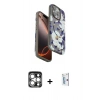 MARSİLYAN™- iPhone 15 Pro Max Kılıf Siluet Doku - Siyah Bilvis 0.18mm Plus Cam Ekran Koruyucu + PVD Metal Kamera Lens - GS