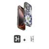 MARSİLYAN™- iPhone 15 Pro Max Kılıf Siluet Doku - Siyah Bilvis 0.18mm Plus Cam Ekran Koruyucu + PVD Metal Kamera Lens - GI