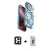 MARSİLYAN™- iPhone 15 Pro Max Kılıf Siluet Doku - Siyah Bilvis 3D Cam Ekran Koruyucu + PVD Metal Kamera Lens - SH