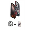 MARSİLYAN™- iPhone 15 Pro Max Kılıf Siluet Doku - Siyah Bilvis 3D Mat Cam Ekran Koruyucu + PVD Metal Kamera Lens - GS