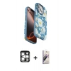 MARSİLYAN™- iPhone 15 Pro Max Kılıf Siluet Doku - Siyah Bilvis 3D Mat Cam Ekran Koruyucu + PVD Metal Kamera Lens - GS