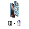 MARSİLYAN™- iPhone 15 Pro Max Kılıf Siluet Doku - Siyah Bilvis 5in1 3D Magic Cam Ekran Koruyucu + PVD Metal Kamera Lens - GS