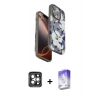 MARSİLYAN™- iPhone 15 Pro Max Kılıf Siluet Doku - Siyah Bilvis 5in1 3D Magic Cam Ekran Koruyucu + PVD Metal Kamera Lens - GI