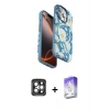 MARSİLYAN™- iPhone 15 Pro Max Kılıf Siluet Doku - Siyah Bilvis 5in1 3D Magic Cam Ekran Koruyucu + PVD Metal Kamera Lens - GI