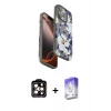 MARSİLYAN™- iPhone 15 Pro Max Kılıf Siluet Doku - Siyah Bilvis 5in1 3D Magic Cam Ekran Koruyucu + PVD Metal Kamera Lens - TU