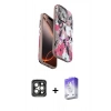 MARSİLYAN™- iPhone 15 Pro Max Kılıf Siluet Doku - Siyah Bilvis 5in1 3D Magic Cam Ekran Koruyucu + PVD Metal Kamera Lens - GI