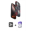 MARSİLYAN™- iPhone 15 Pro Max Kılıf Siluet Doku - Siyah Bilvis 5in1 3D Magic Cam Ekran Koruyucu + PVD Metal Kamera Lens - GI