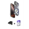 MARSİLYAN™- iPhone 15 Pro Max Kılıf Siluet Doku - Siyah Bilvis 5in1 3D Magic Cam Ekran Koruyucu + Raze Metal Kamera Lens - GS