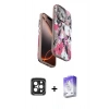 MARSİLYAN™- iPhone 15 Pro Max Kılıf Siluet Doku - Siyah Bilvis 5in1 3D Magic Cam Ekran Koruyucu + PVD Metal Kamera Lens - SH